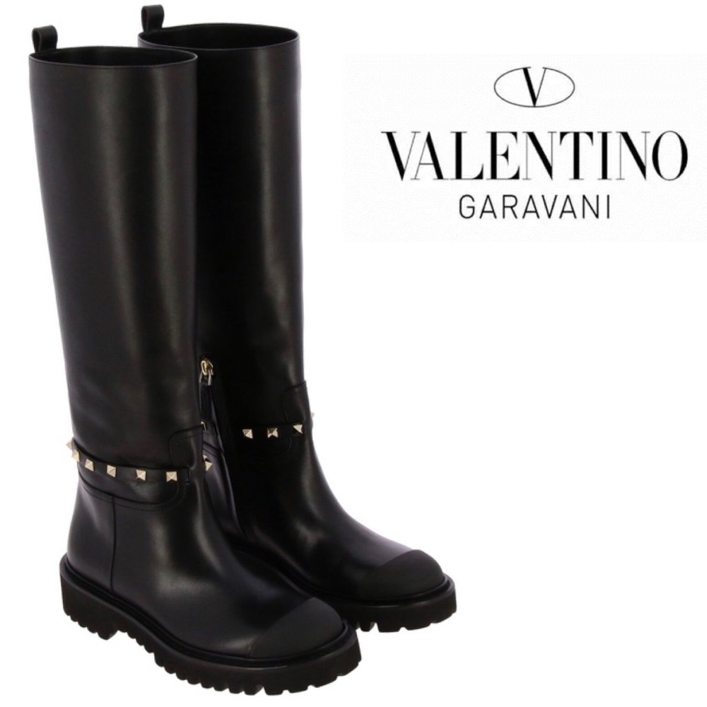 VALENTINO Garavani Rockstud leather knee boots